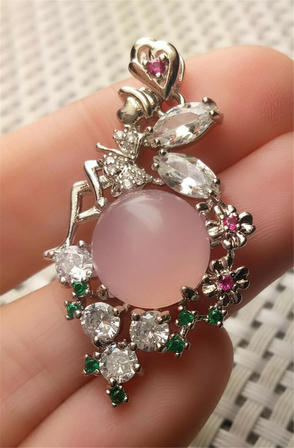 10% OFF- Certified Natural Emerald A*Jade Handcrafted Pink Jade Flowers Pendant-925 Sterling Silver