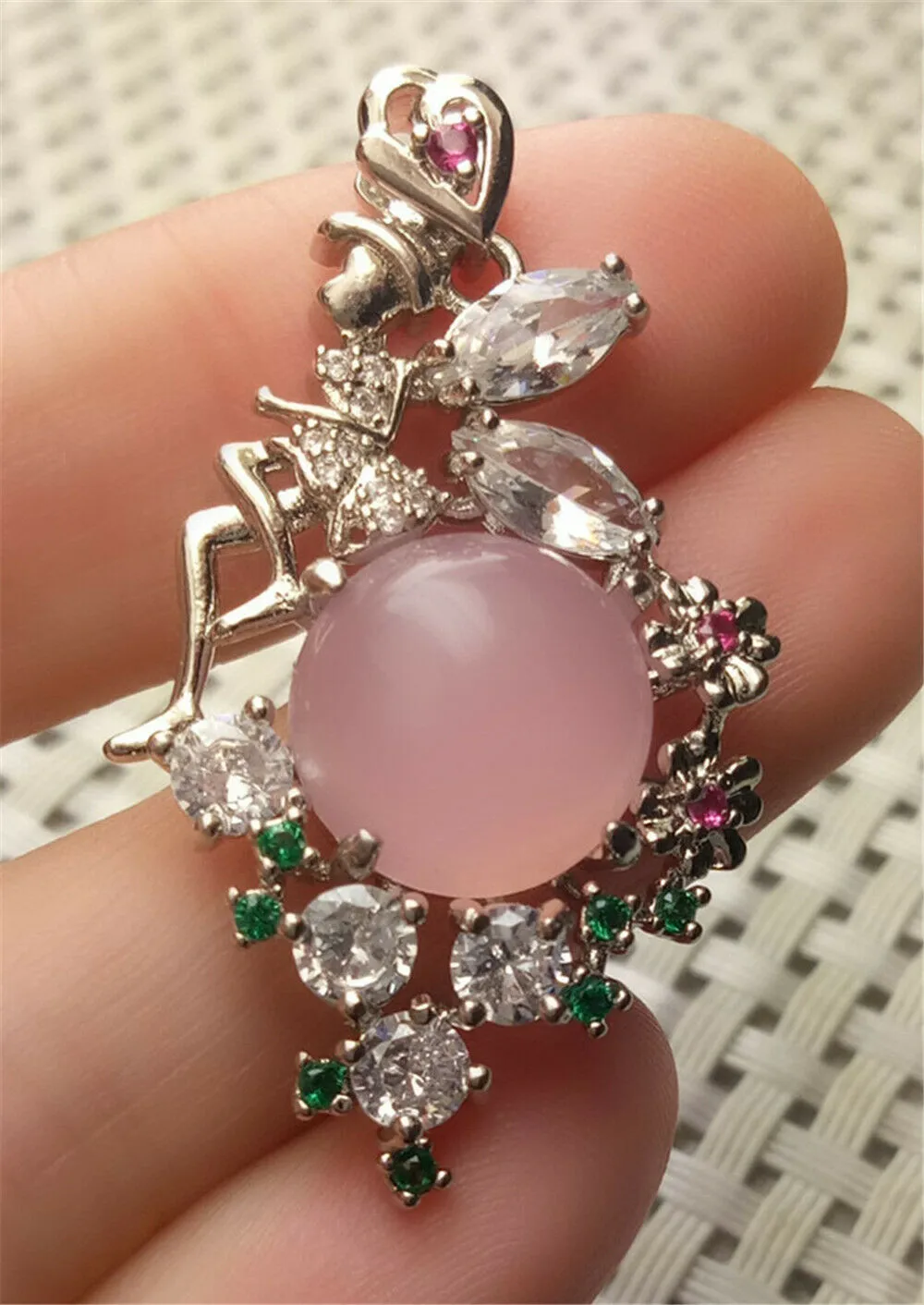10% OFF- Certified Natural Emerald A*Jade Handcrafted Pink Jade Flowers Pendant-925 Sterling Silver