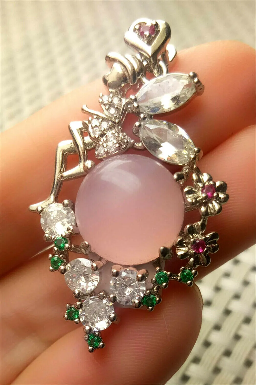 10% OFF- Certified Natural Emerald A*Jade Handcrafted Pink Jade Flowers Pendant-925 Sterling Silver