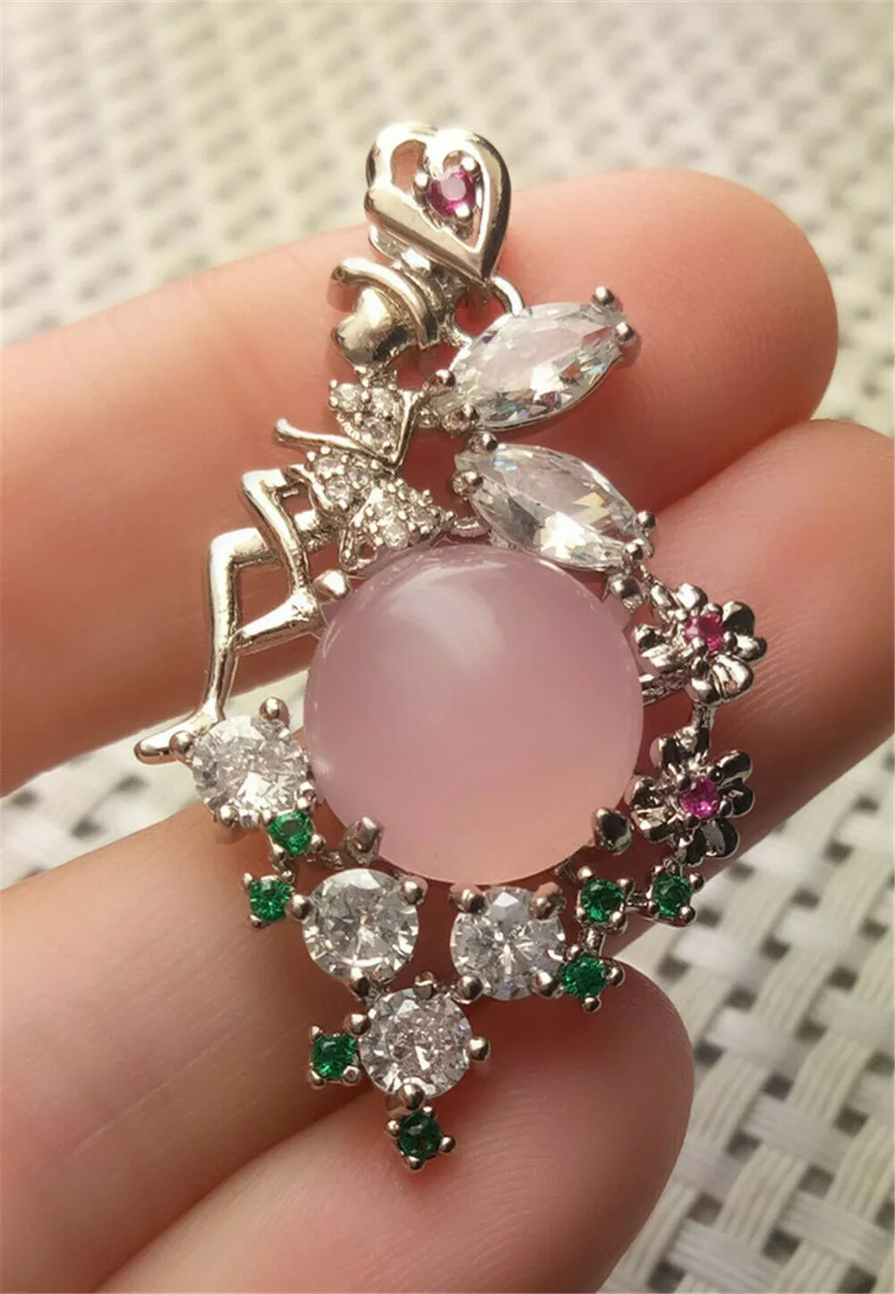 10% OFF- Certified Natural Emerald A*Jade Handcrafted Pink Jade Flowers Pendant-925 Sterling Silver
