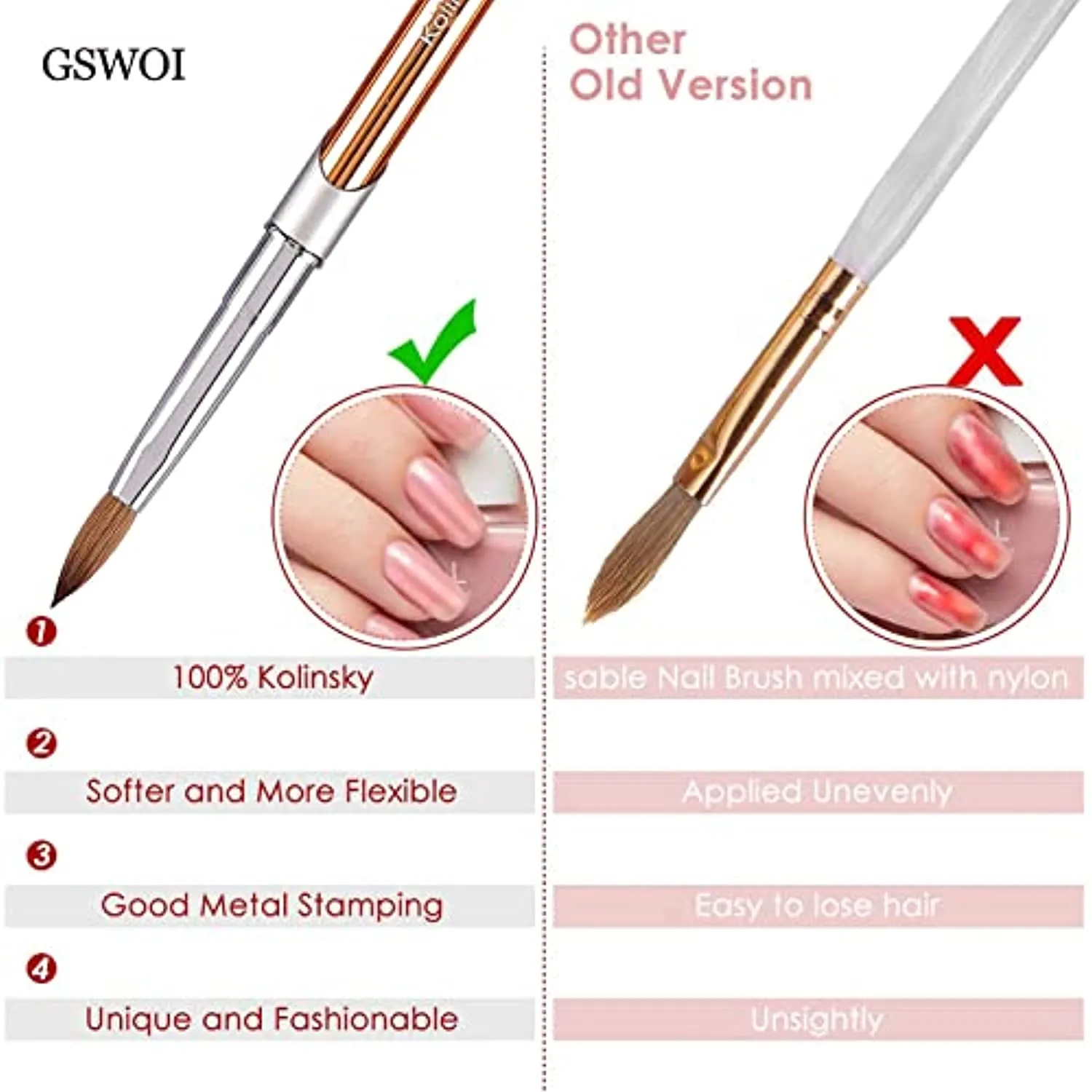 100% Kolinsky Acrylic Nail Brush, pure handmake Round Shape (Size # 6/8/10/12/14) Acrylic Art Brush for Nail Acrylic Application, Professional Nail Art Brush Manicure for Women (#10)