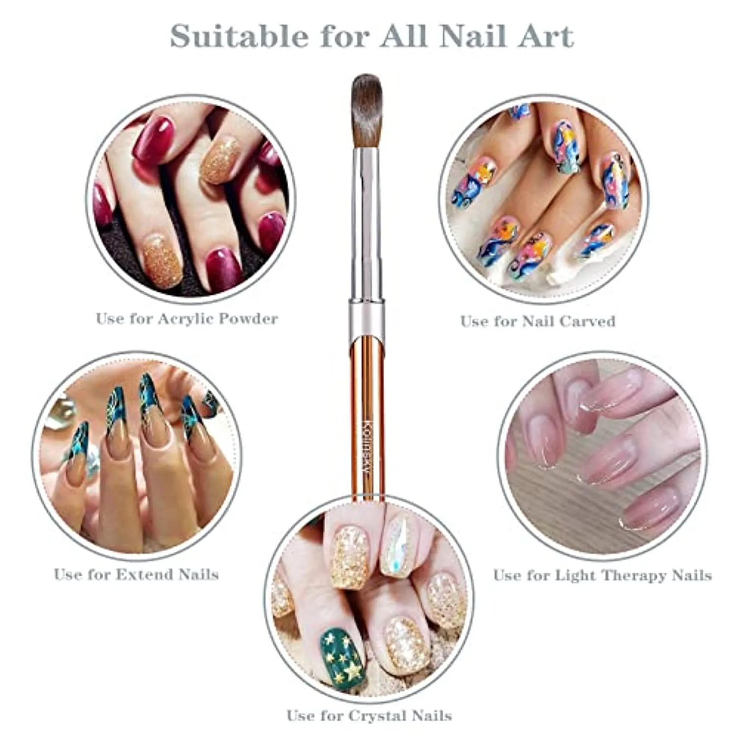 100% Kolinsky Acrylic Nail Brush, pure handmake Round Shape (Size # 6/8/10/12/14) Acrylic Art Brush for Nail Acrylic Application, Professional Nail Art Brush Manicure for Women (#10)