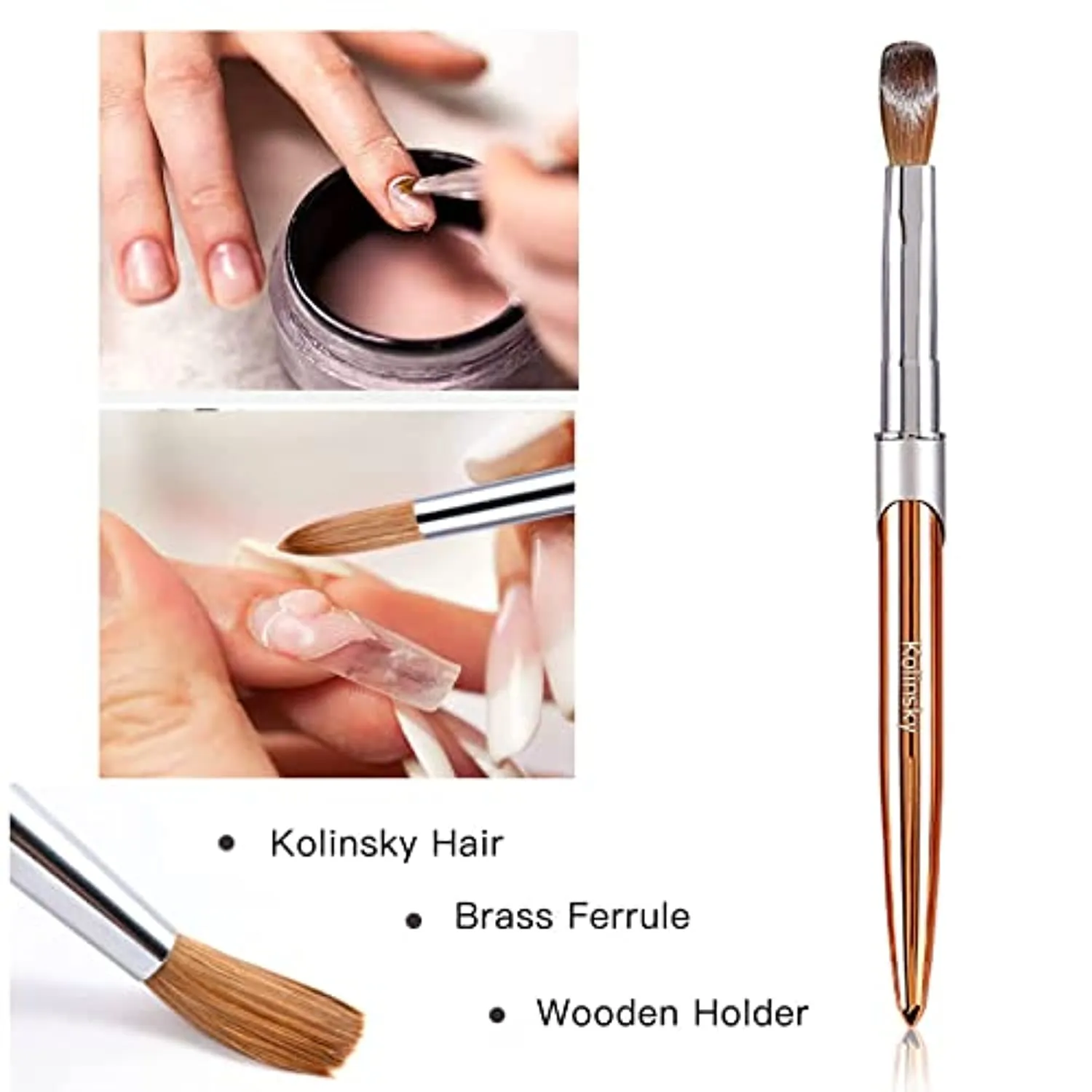 100% Kolinsky Acrylic Nail Brush, pure handmake Round Shape (Size # 6/8/10/12/14) Acrylic Art Brush for Nail Acrylic Application, Professional Nail Art Brush Manicure for Women (#10)