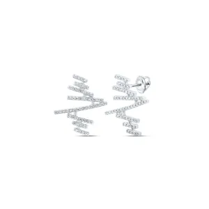 10kt White Gold Womens Round Diamond Abstract Bar Earrings 1/3 Cttw