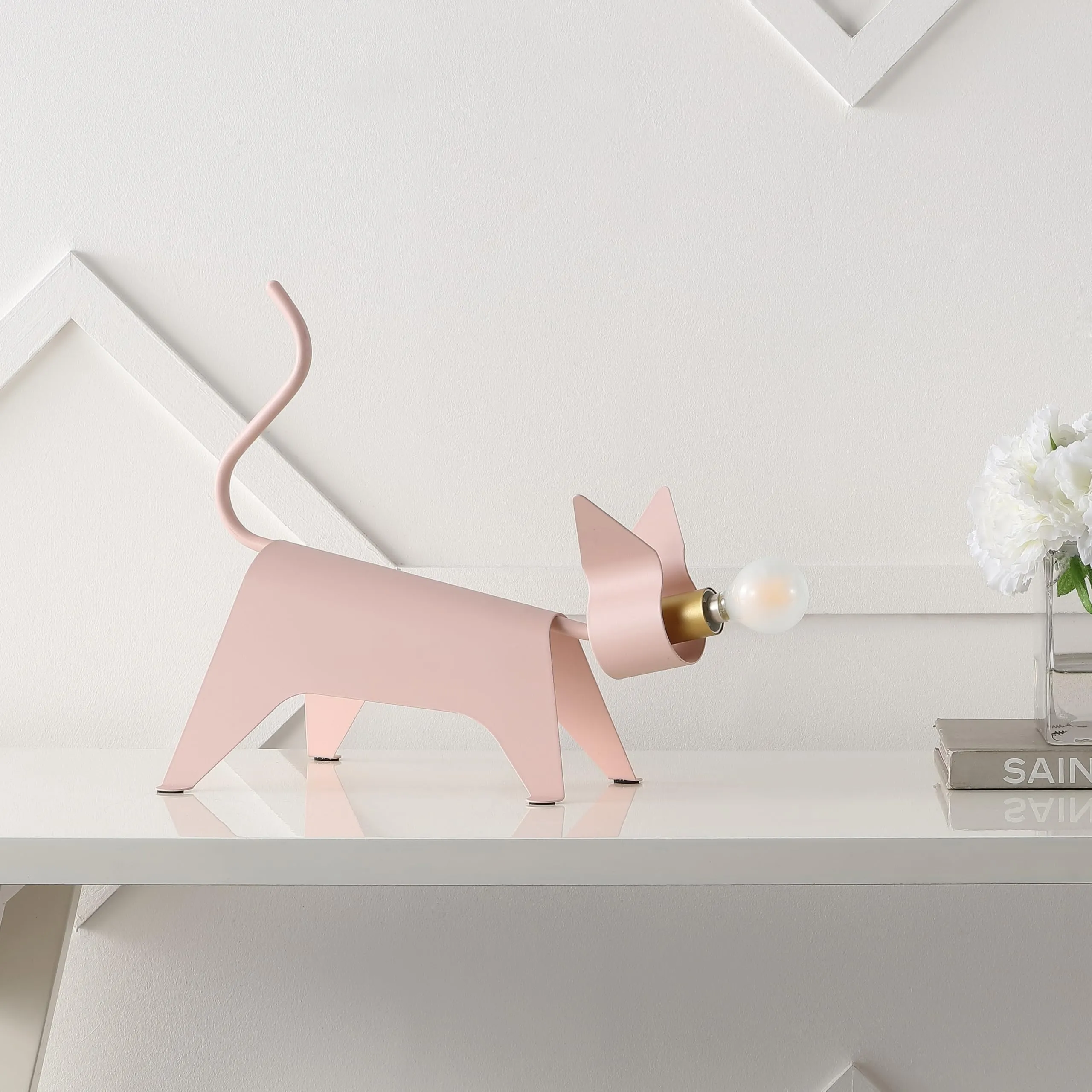 11.75" Modern Industrial Iron Feline Led Kids' Lamp Pink