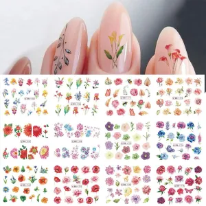 12 Sheets Nail Art Stickers Flower Designs Flowers Leaf Nail Art Decals Nail Stickers for Women Rose Water Transfer with Assorted Floral Leaves Manicure Transfer Tips DIY Decoration(Style 3)
