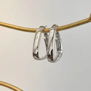 14KT White Gold 7mm Wide Triangle Omega Hoop Earrings 27mm