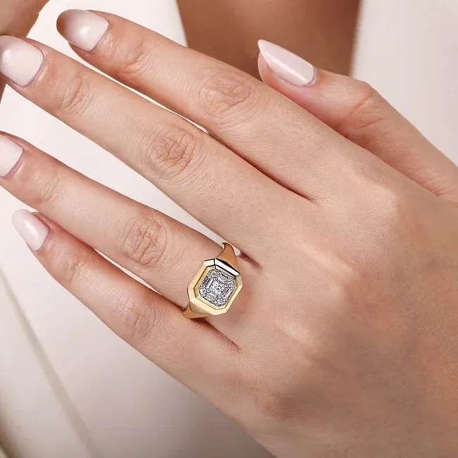 14KY Geometric Baguette Diamond Signet Ring