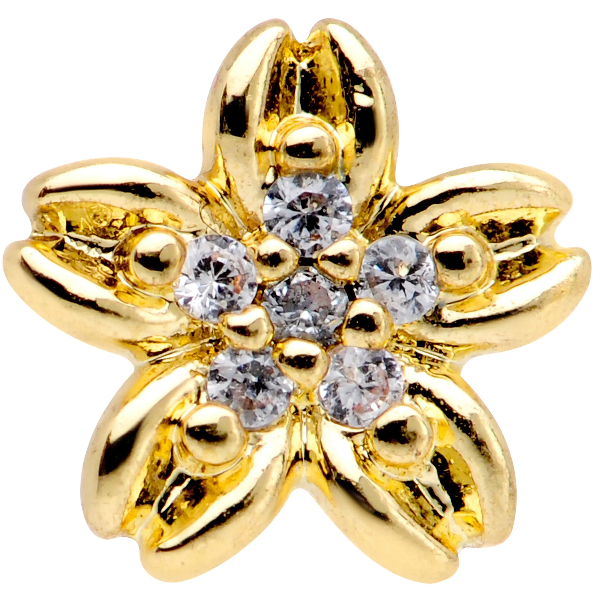 16 Gauge 1/4 Clear Gem Center Gold Tone Flower Cartilage Tragus
