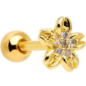 16 Gauge 1/4 Clear Gem Center Gold Tone Flower Cartilage Tragus