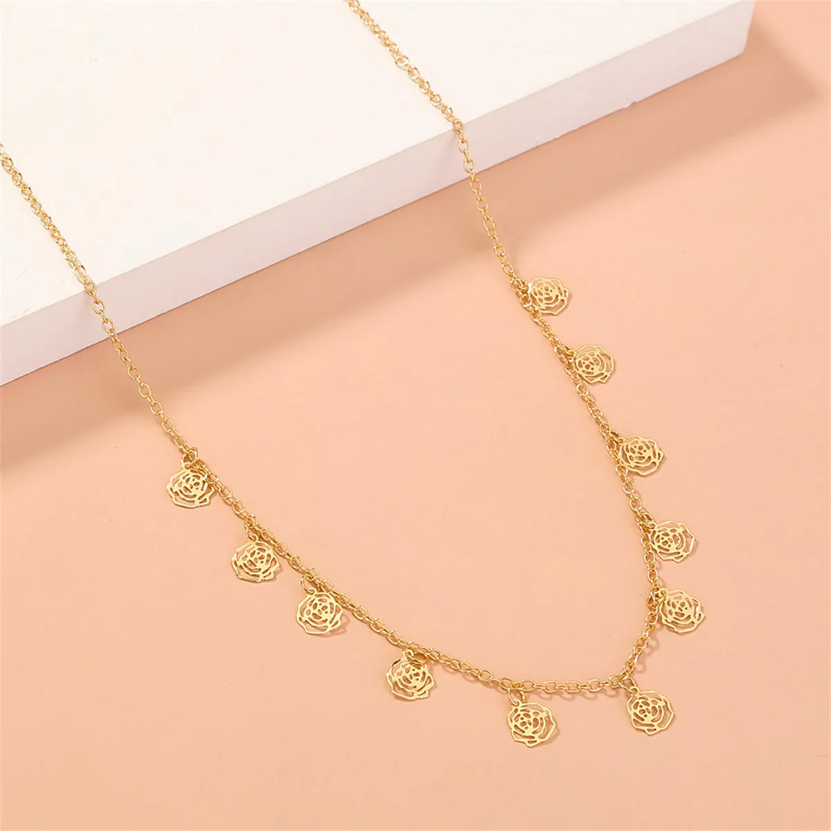 18K Gold-Plated Open Flower Station Necklace