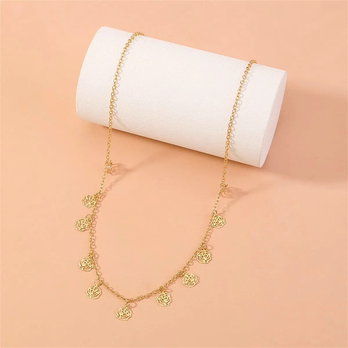 18K Gold-Plated Open Flower Station Necklace