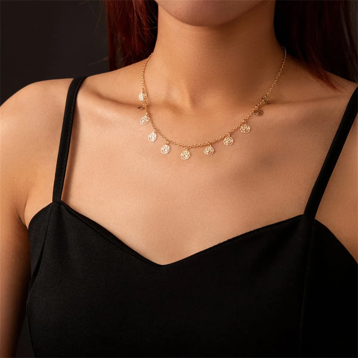 18K Gold-Plated Open Flower Station Necklace