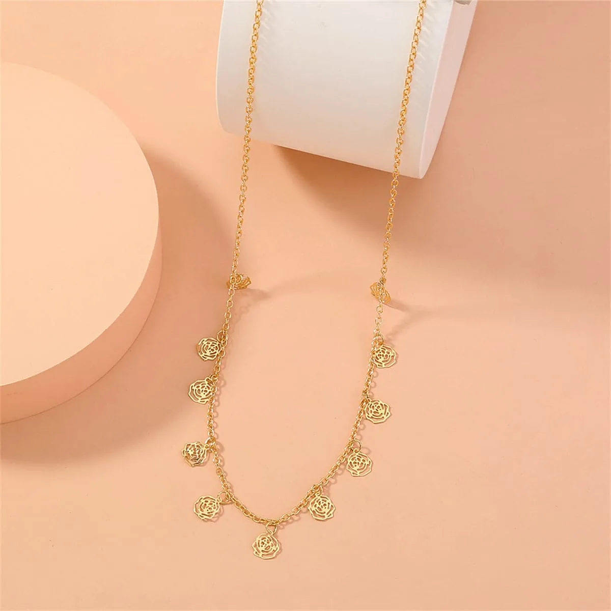 18K Gold-Plated Open Flower Station Necklace