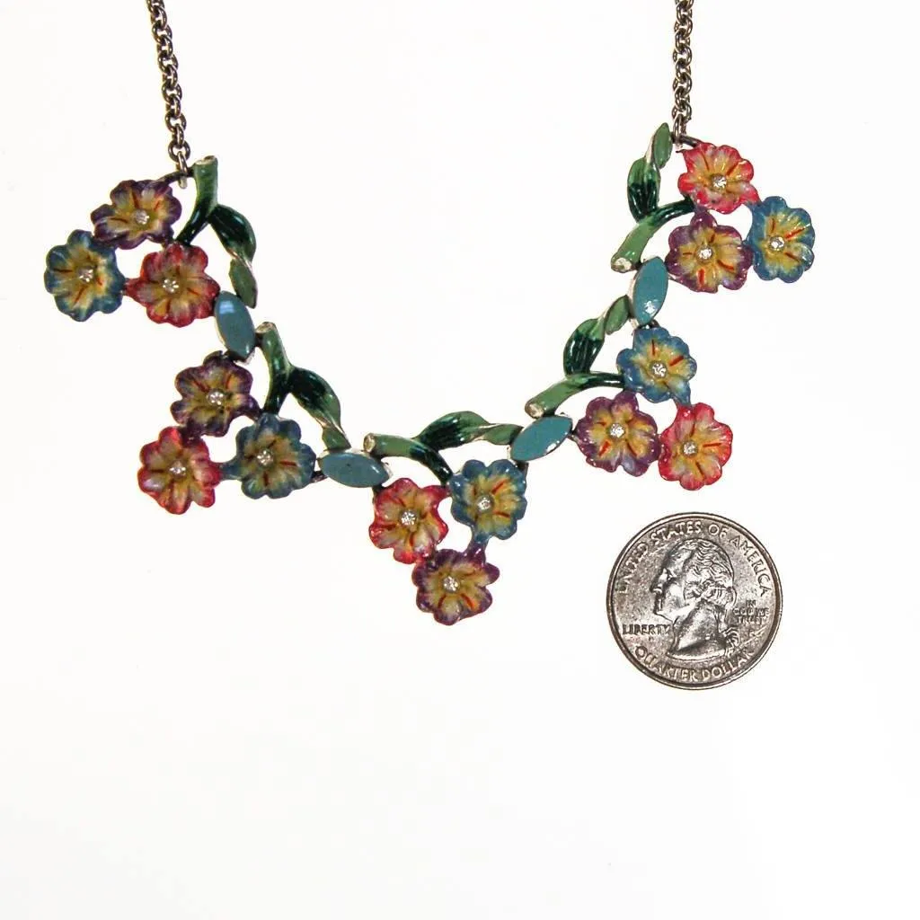 1940s Coro Colorful Painted Enamel Flower Necklace