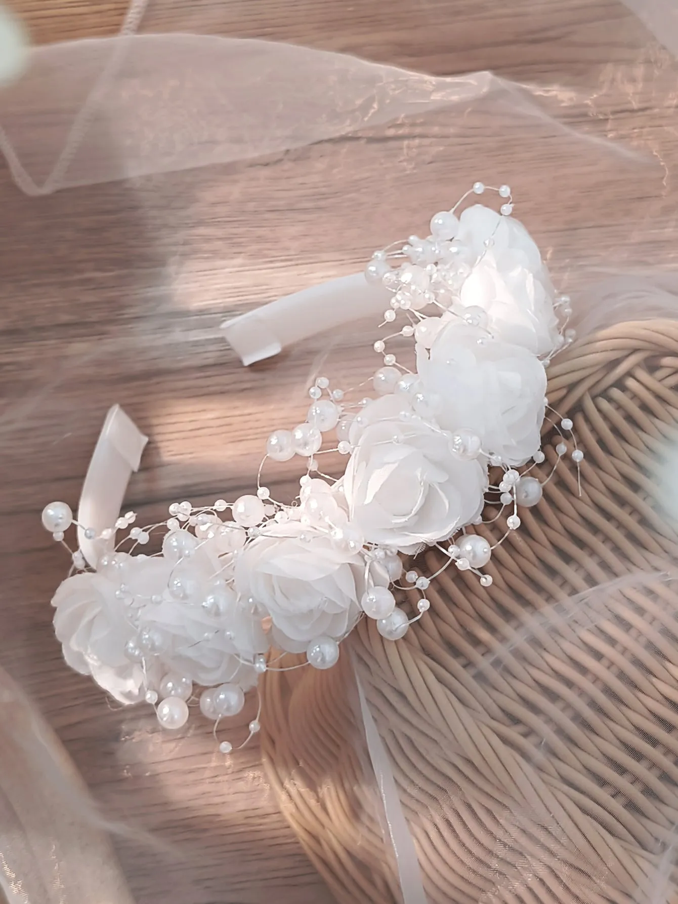 1pc Faux Pearls And Flowers Decor Headband