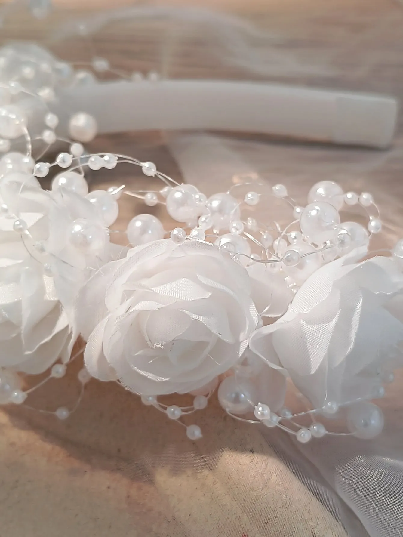 1pc Faux Pearls And Flowers Decor Headband