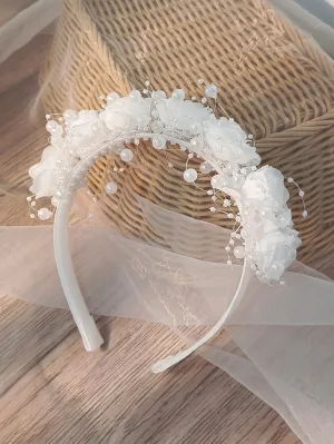 1pc Faux Pearls And Flowers Decor Headband