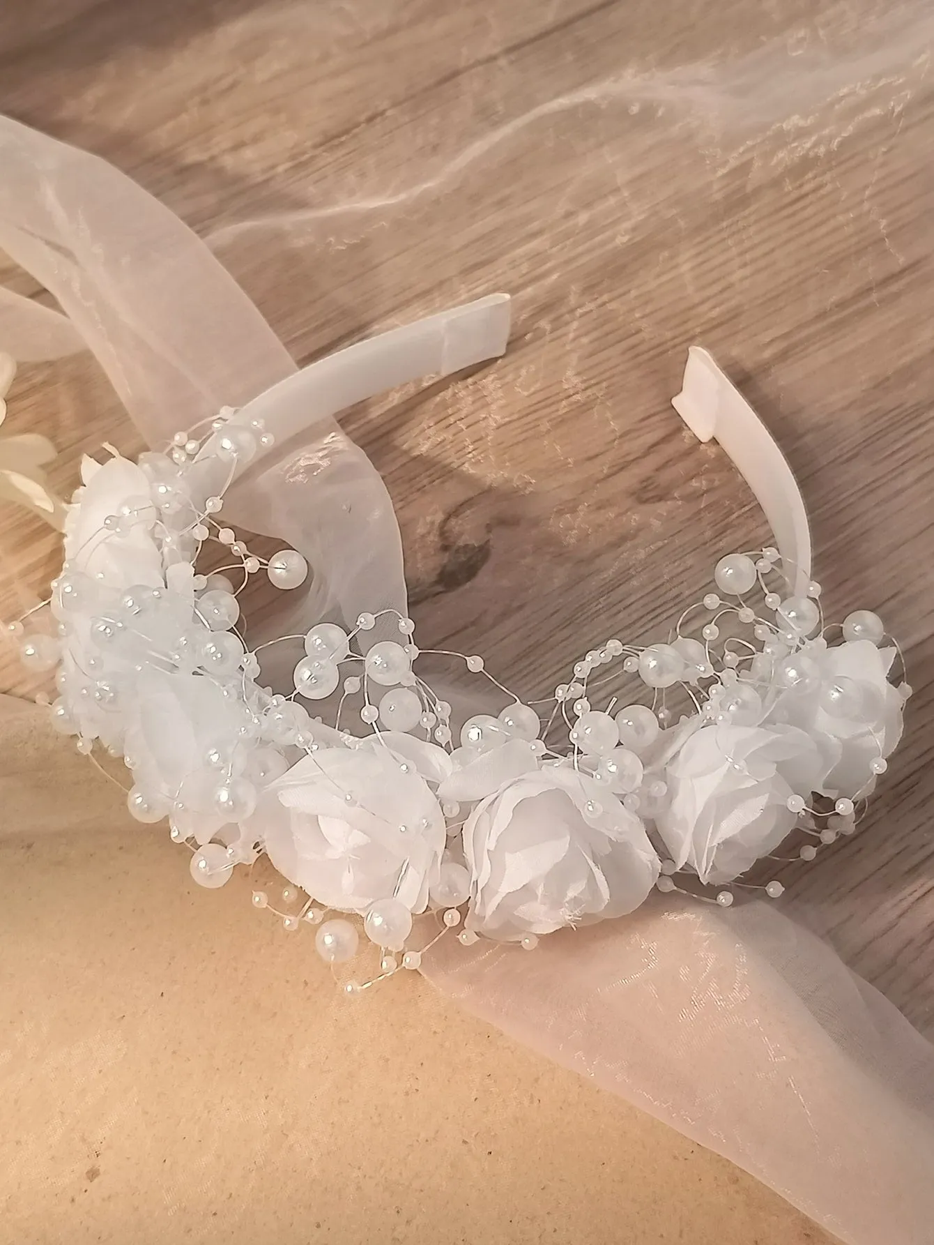 1pc Faux Pearls And Flowers Decor Headband