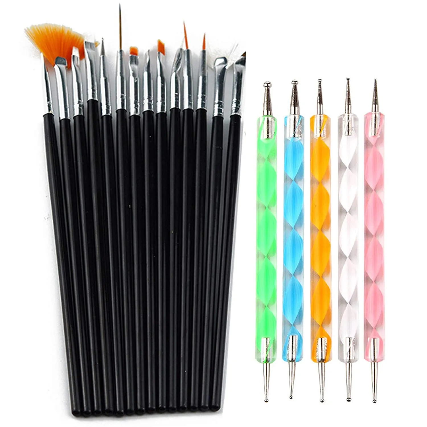 20pc Nail Art Painting Brush Pen Tools Kit UV Gel Building Drawing Linering Brushes Set Mandala Nail Dotting Pens (Pink)
