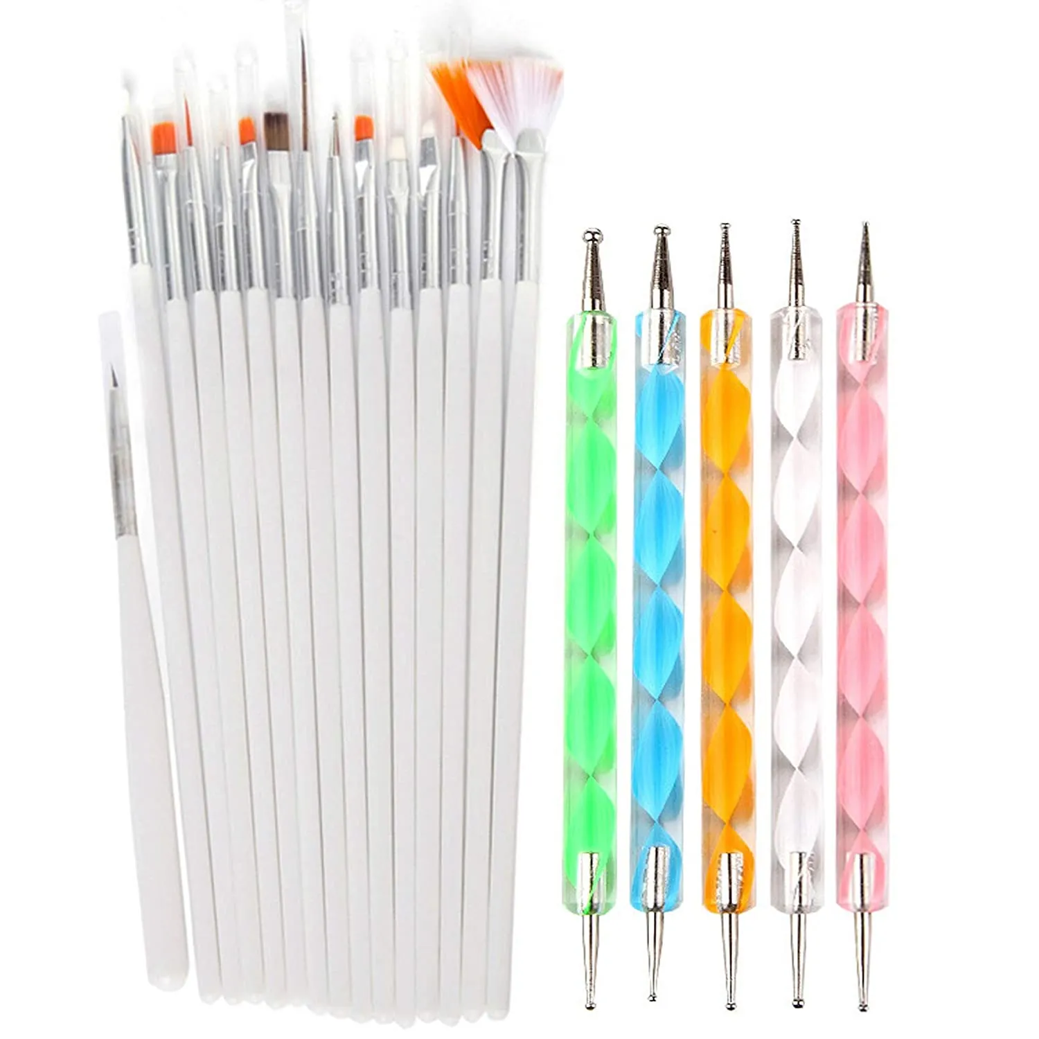 20pc Nail Art Painting Brush Pen Tools Kit UV Gel Building Drawing Linering Brushes Set Mandala Nail Dotting Pens (Pink)