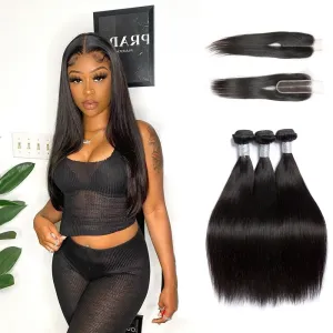 2x6 Closure with Human Hair 3 Bundles India Virgin Hair