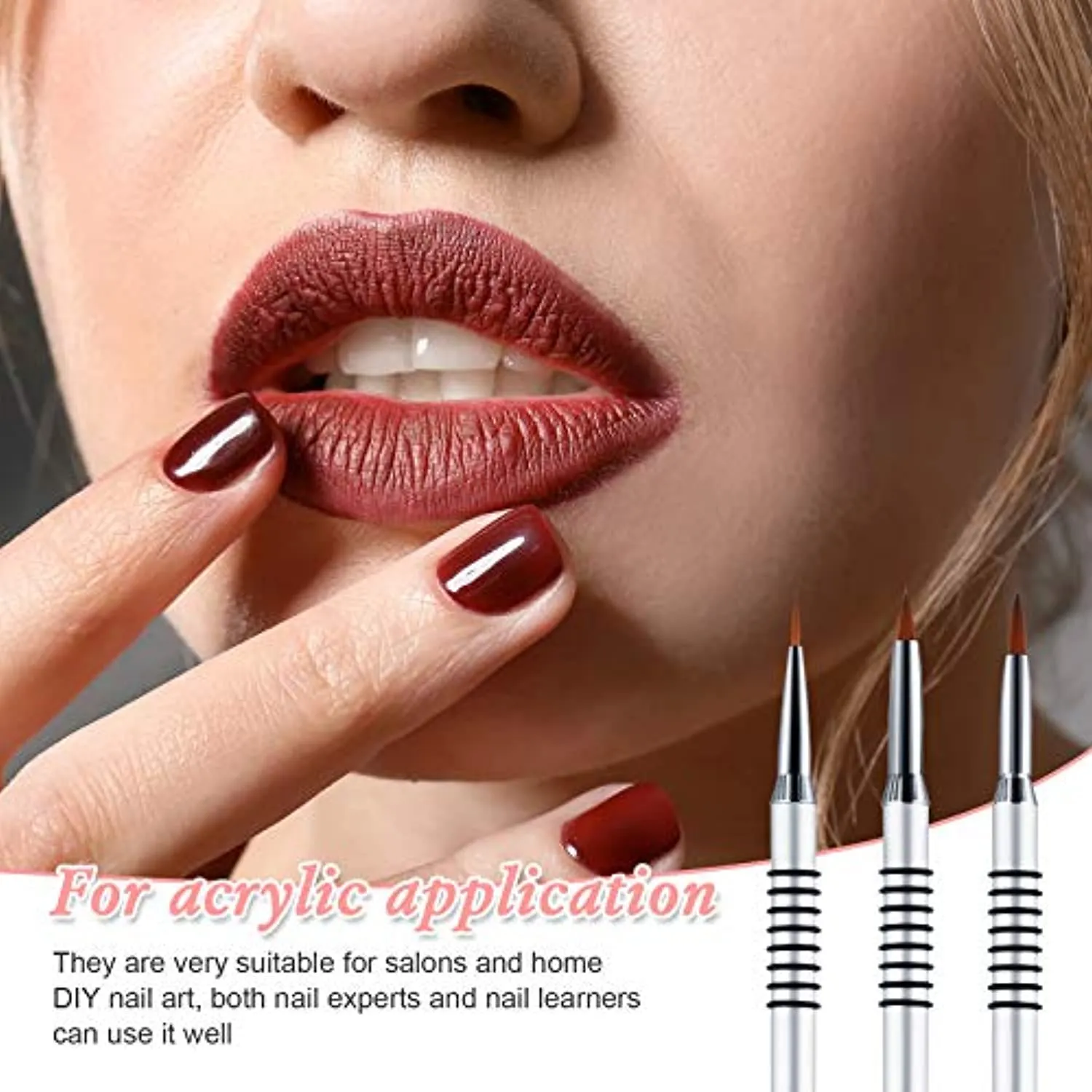 3 Pieces Kolinsky Acrylic Nail Brush 3D Nail Art Brush with Silver Metal with Non-slip Handle (Silver,Size 2, 4, 5)