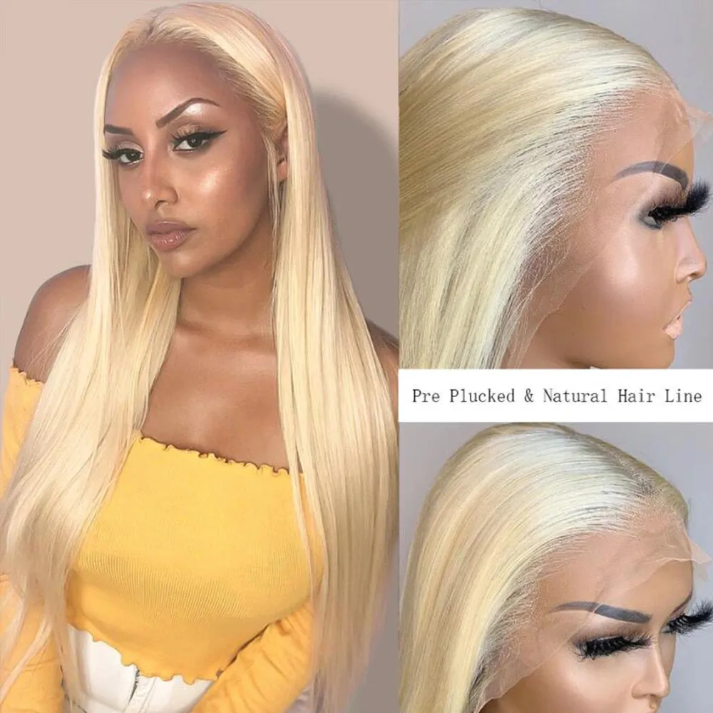 30 34 Inch Blonde Bone Straight Lace Front Human Hair Wig for Women