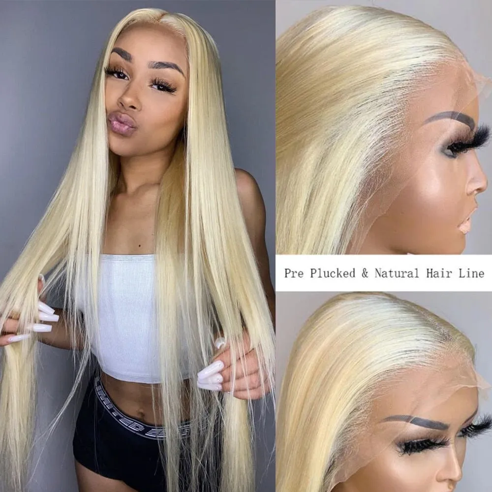 30 34 Inch Blonde Bone Straight Lace Front Human Hair Wig for Women