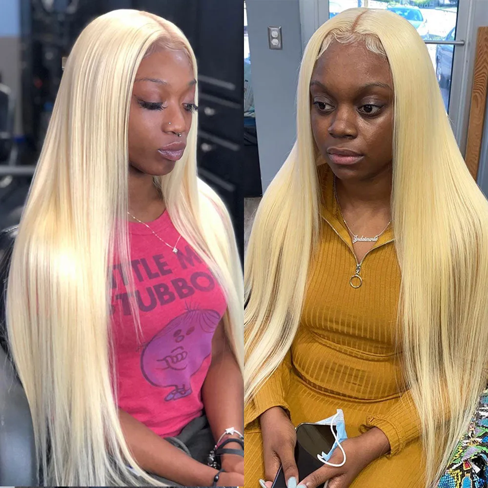 30 34 Inch Blonde Bone Straight Lace Front Human Hair Wig for Women