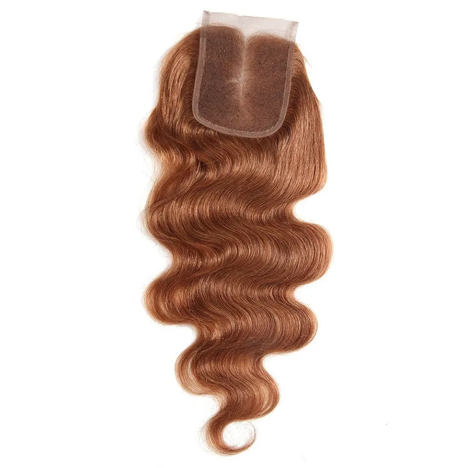 #30 Brown Body Wave 3 Bundles With Closure 4x4 pre Colored 100% Virgin human hair