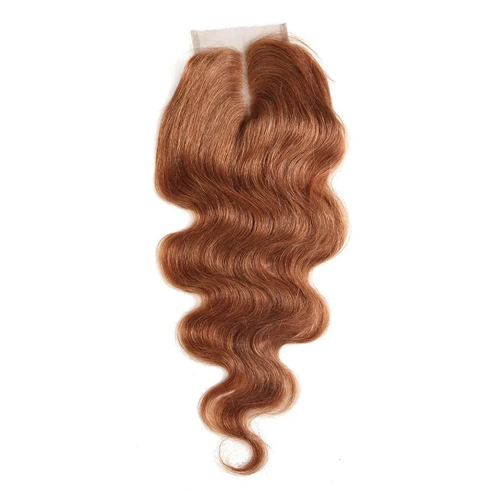 #30 Brown Body Wave 3 Bundles With Closure 4x4 pre Colored 100% Virgin human hair