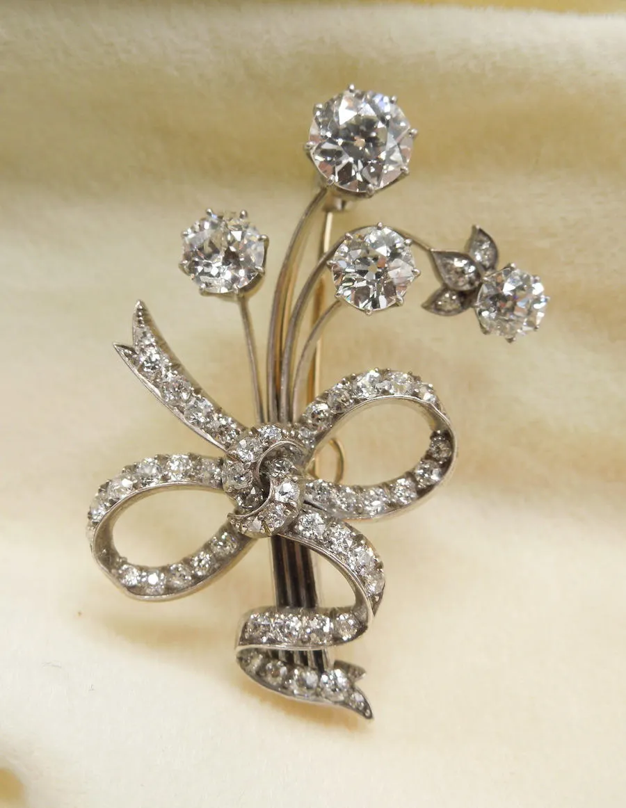 4 carat Diamond Flower Bundle Brooch in Gold and Platinum