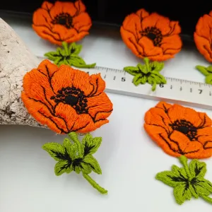 4 pieces FLORAL VINTAGE appliques Orange white pink flower Cotton Patches #160