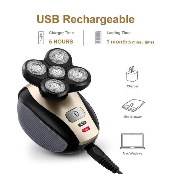 5 in 1 4D Shaver Hair Clipper Nose Hair Washer Face Washer 5 in 1 Rotary Shaver Head