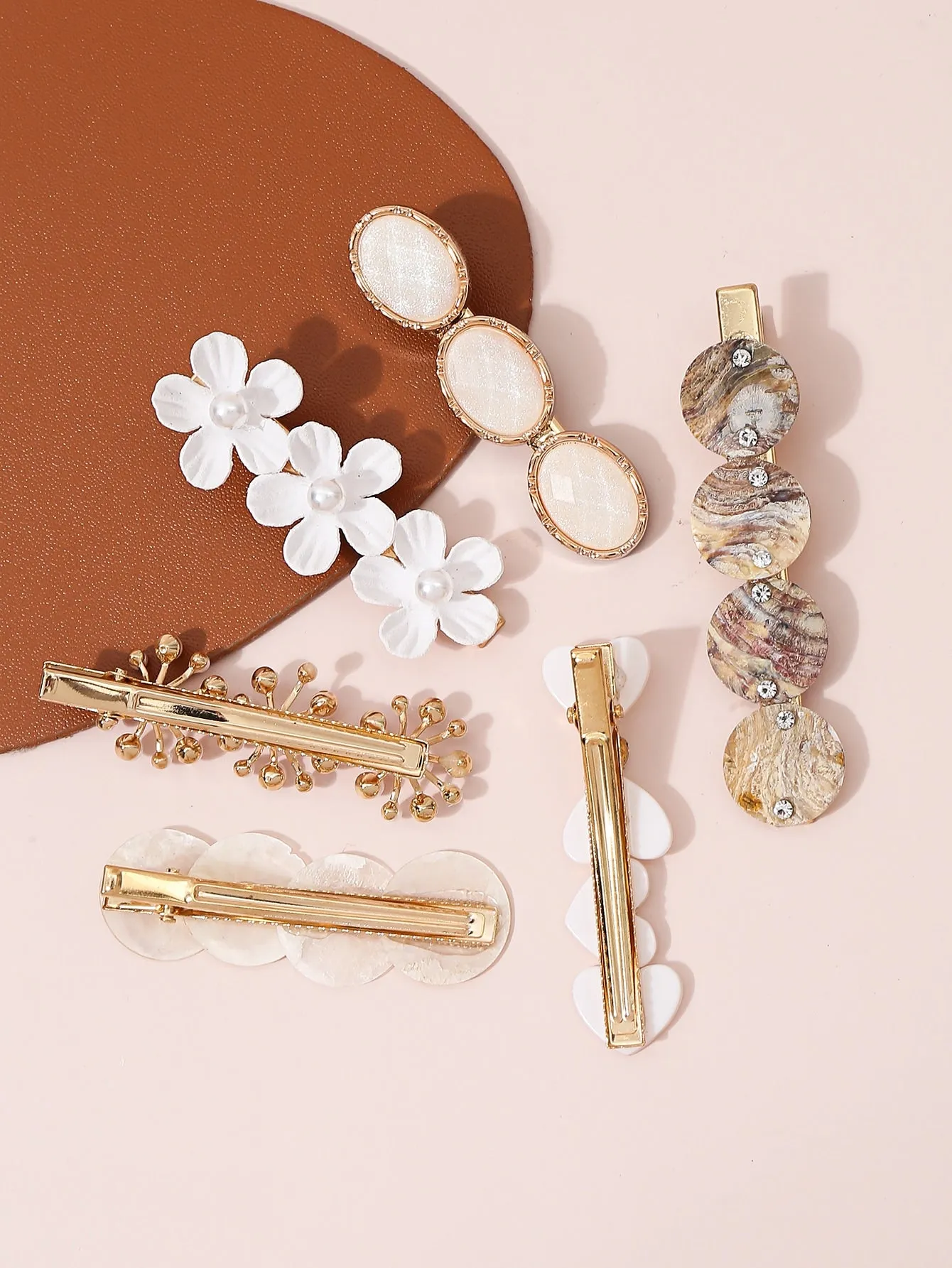 6pcs Flower & Faux Pearl Decor Hair Clip - Multicolor