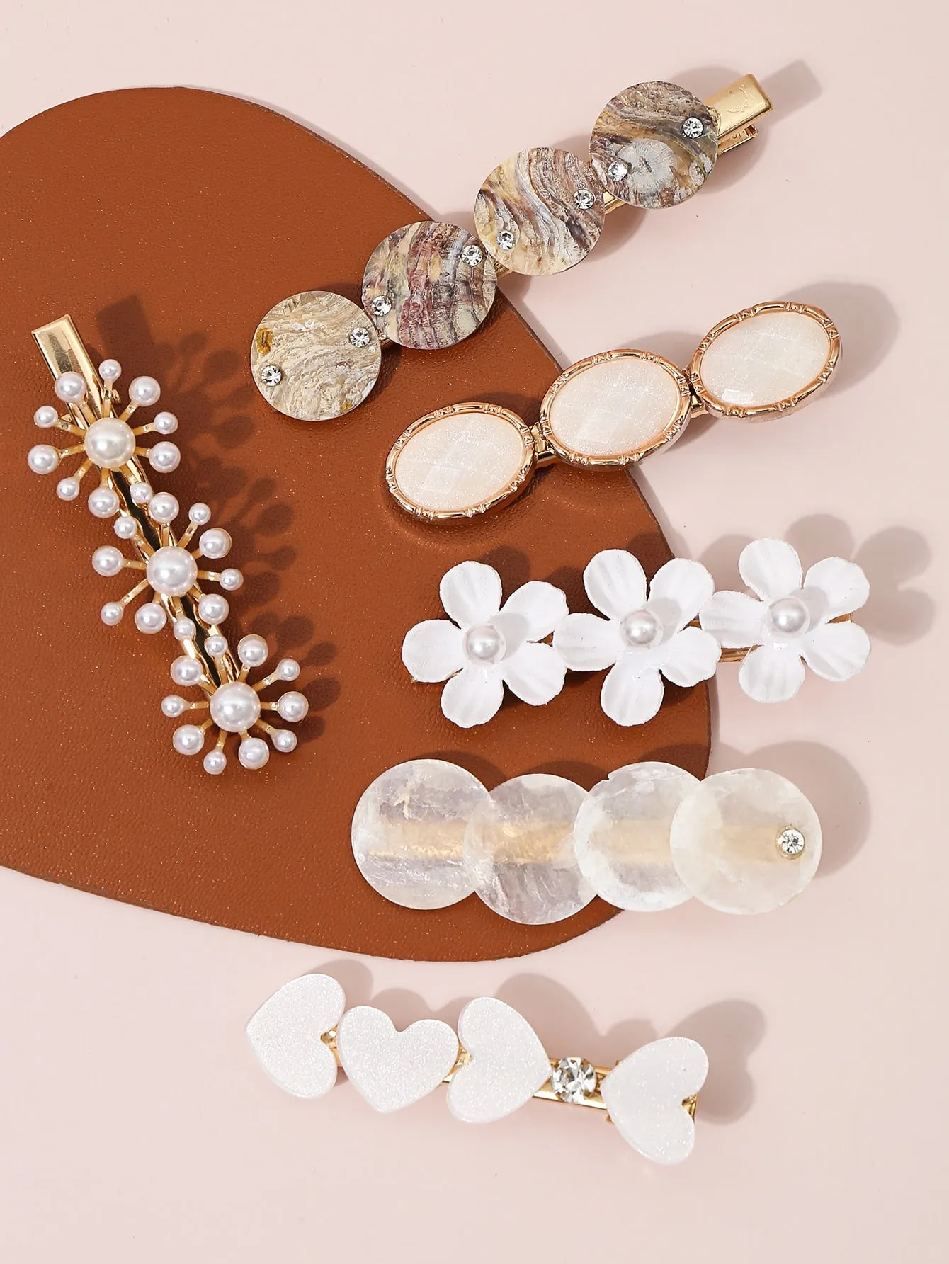 6pcs Flower & Faux Pearl Decor Hair Clip - Multicolor