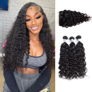 6x6 Closure with 3 Bundles 100% Unprocessed Wet & Wavy Virgin Human Hair