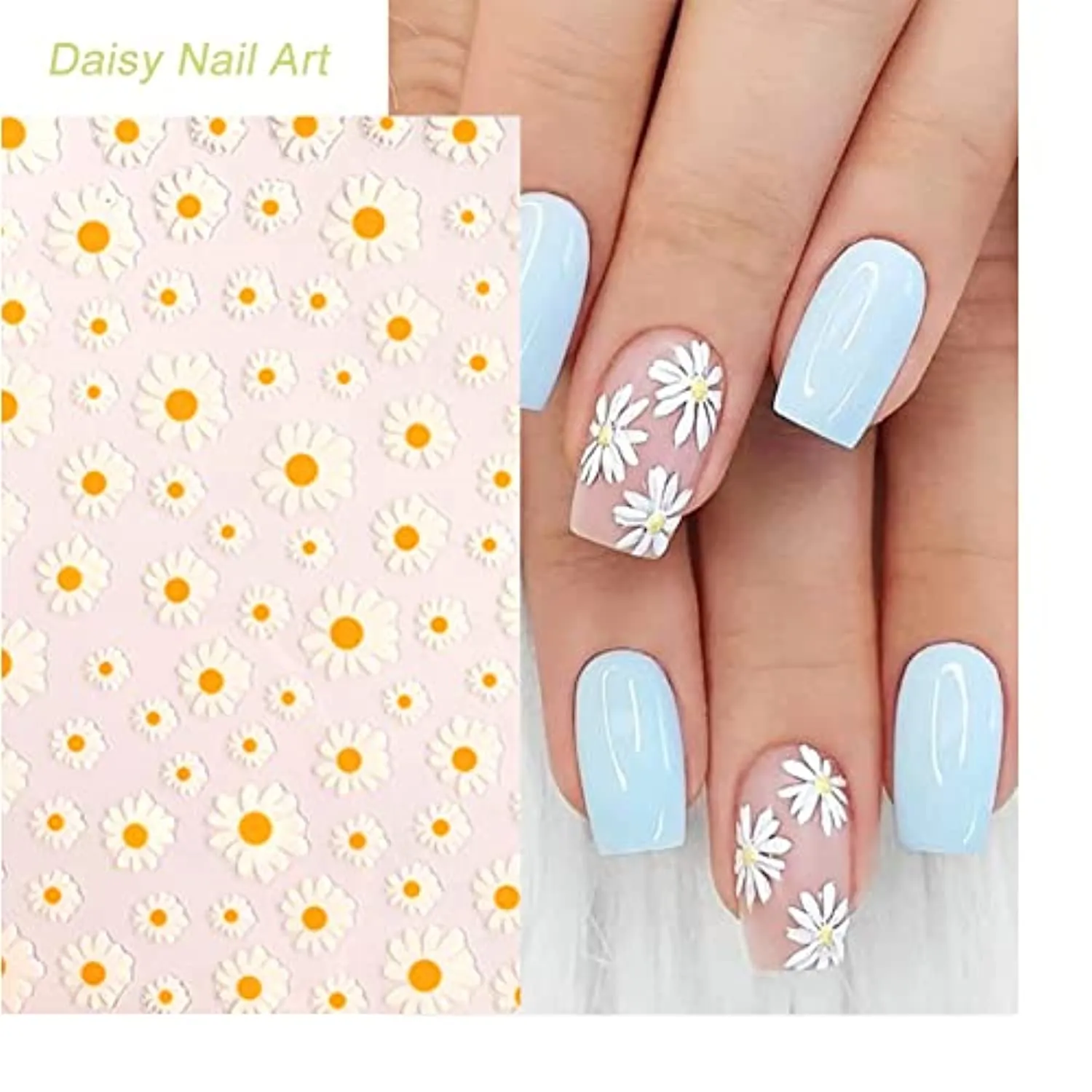 8 Sheets Flower Nail Stickers Decals 3D Elegant Daisy Nail Art Supplies Designer Nail Stickers White Floral Flowers Sunflowers Nail Design for Spring Summer DIY Acrylic Nail Art Decoration