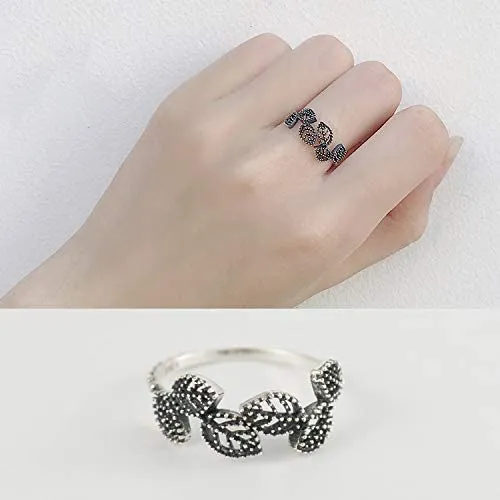 925 Sterling Silver Leaf Vintage Ring for Women