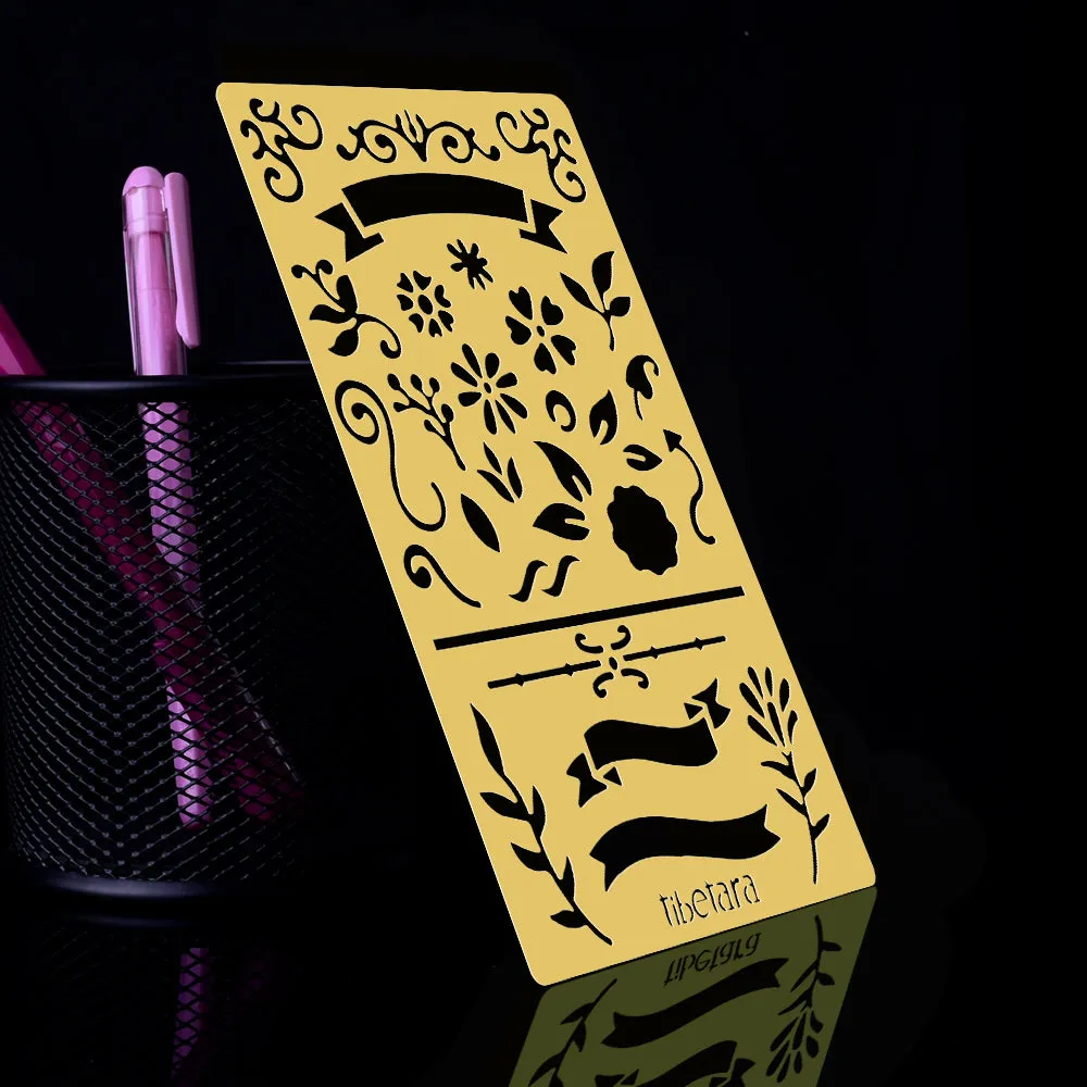 About  4*7" Brass Bullet journal stencil Wreath and Flowers Stencil Nature Stencil fits pocket, passport and field note 1pcs