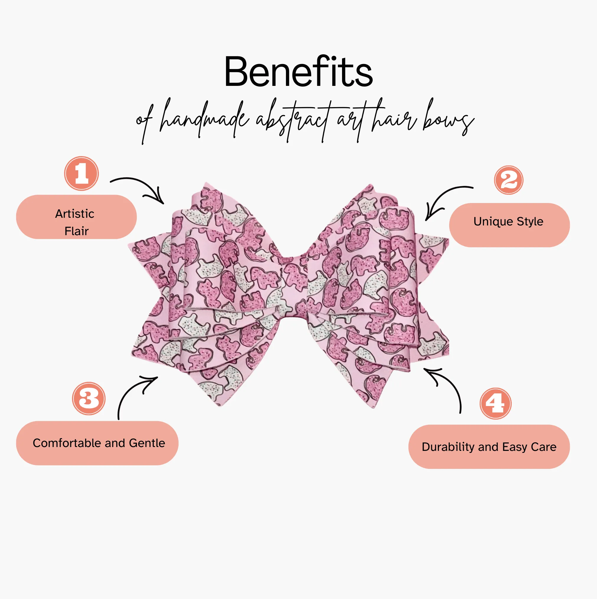 Abstract Art - Pink Hearts Faux Leather Hair Bow