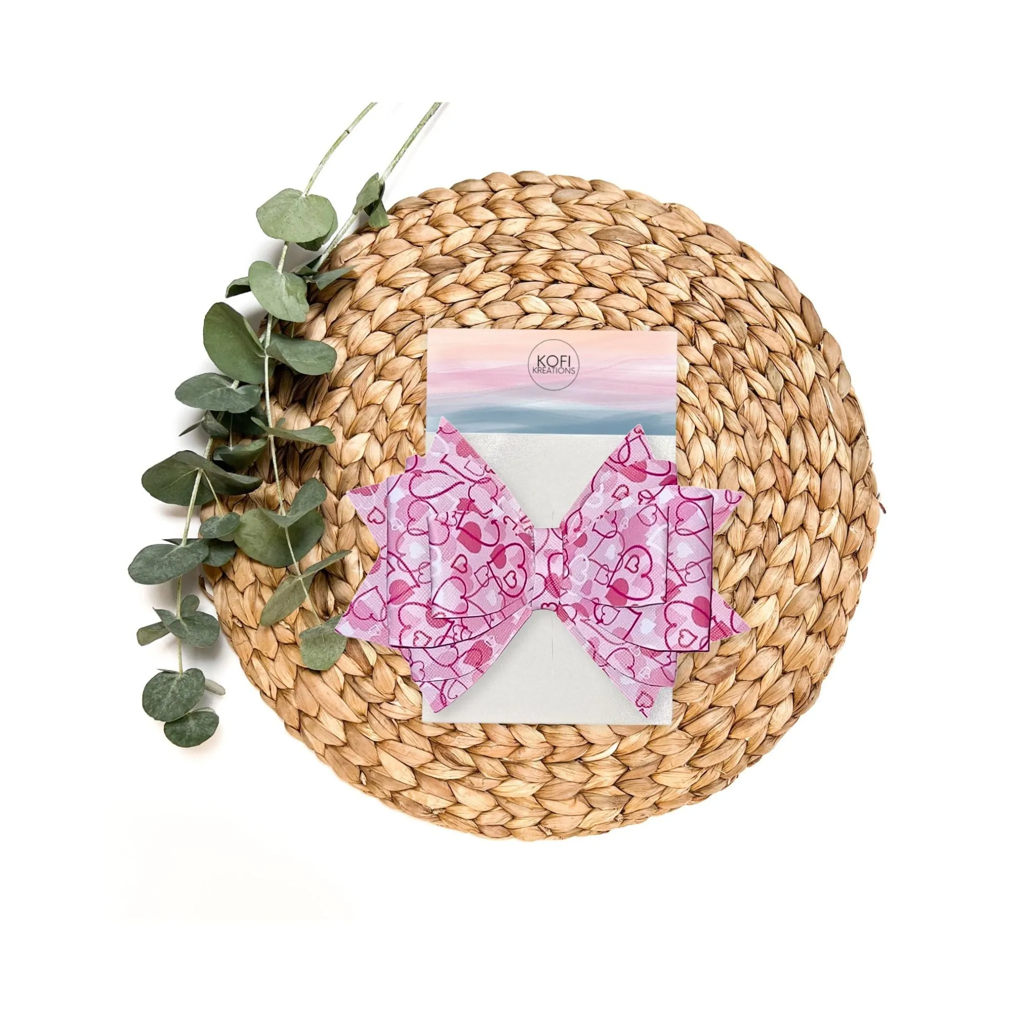 Abstract Art - Pink Hearts Faux Leather Hair Bow