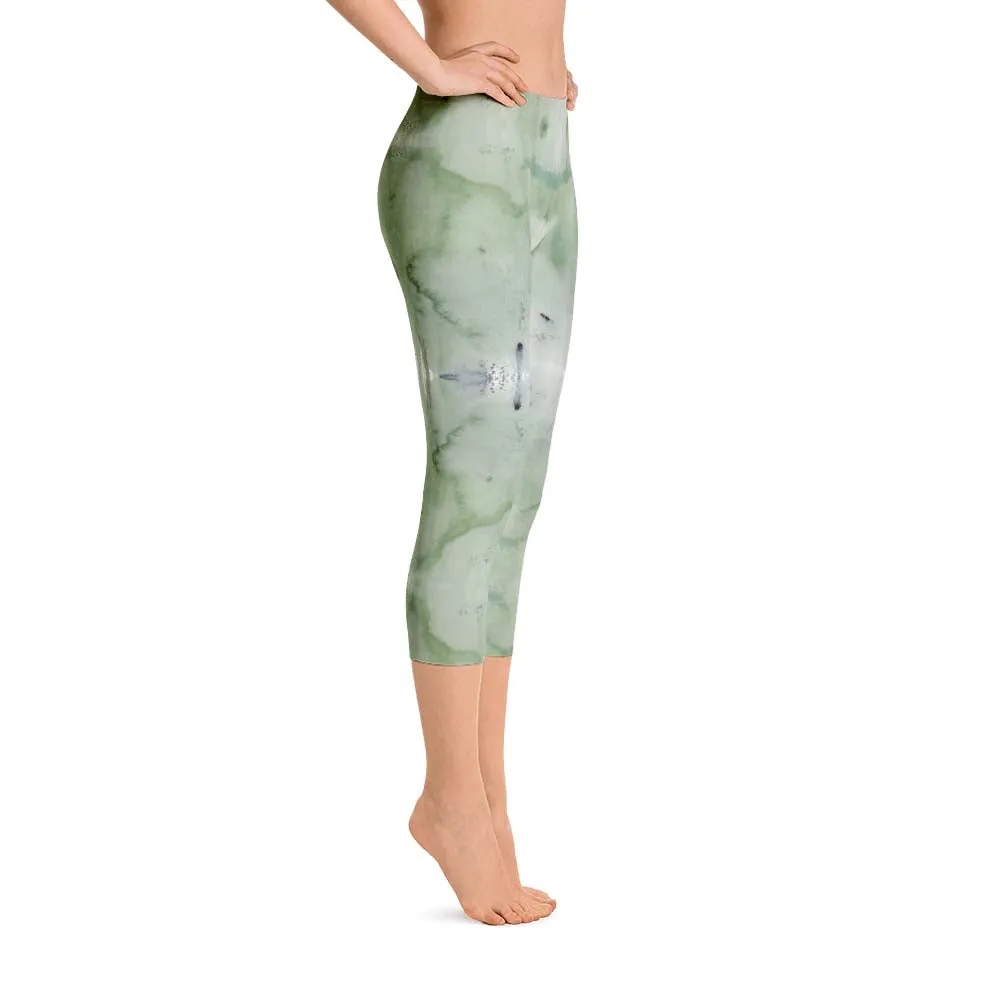 Abstract Capri leggings, Workout Pants 'Green Abstract'