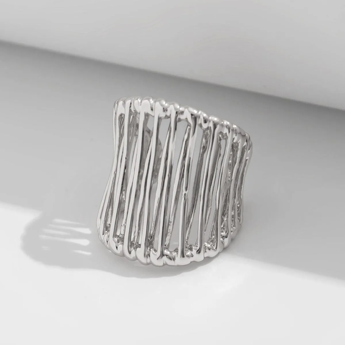 Abstract Chunky Gold Silver Plated Cage Ring