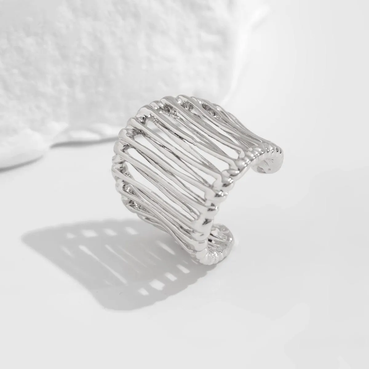 Abstract Chunky Gold Silver Plated Cage Ring