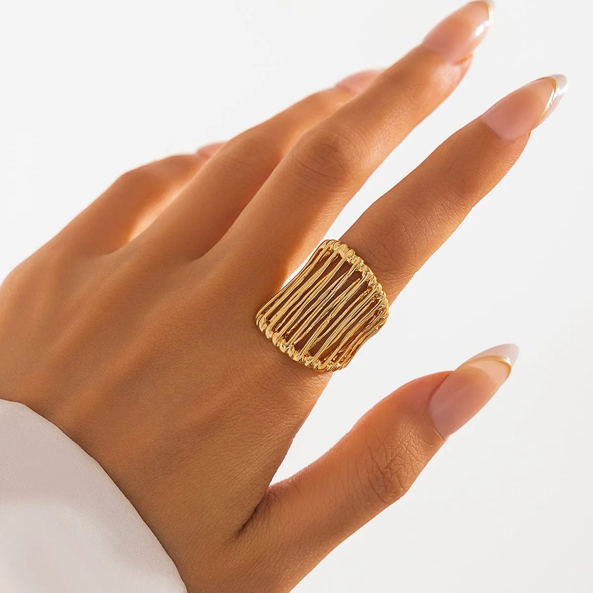 Abstract Chunky Gold Silver Plated Cage Ring