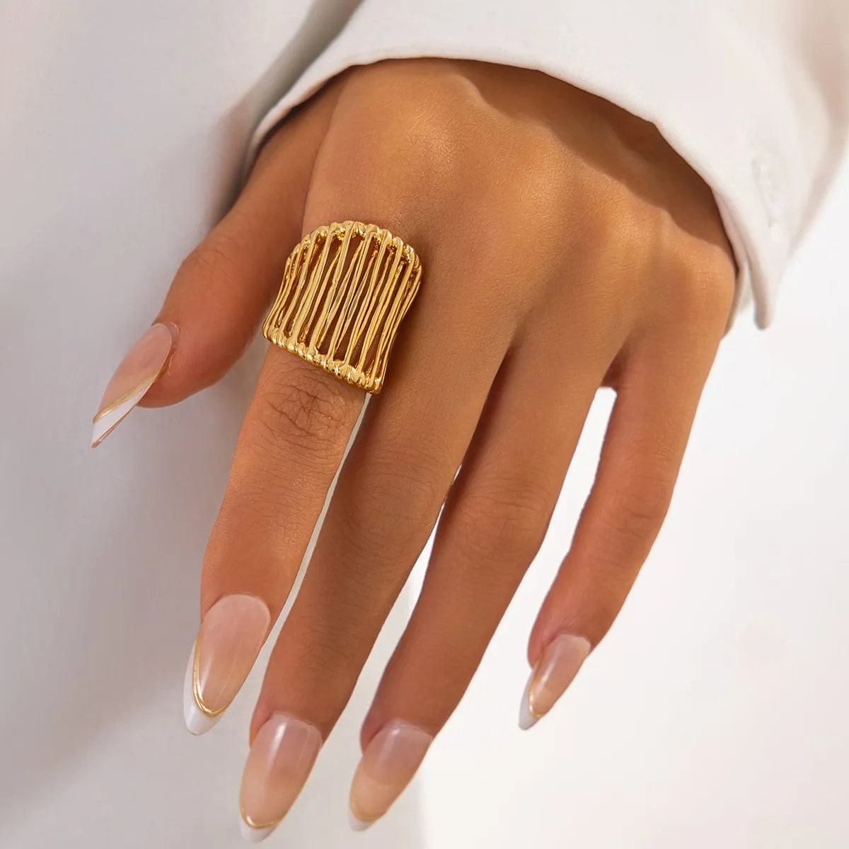 Abstract Chunky Gold Silver Plated Cage Ring