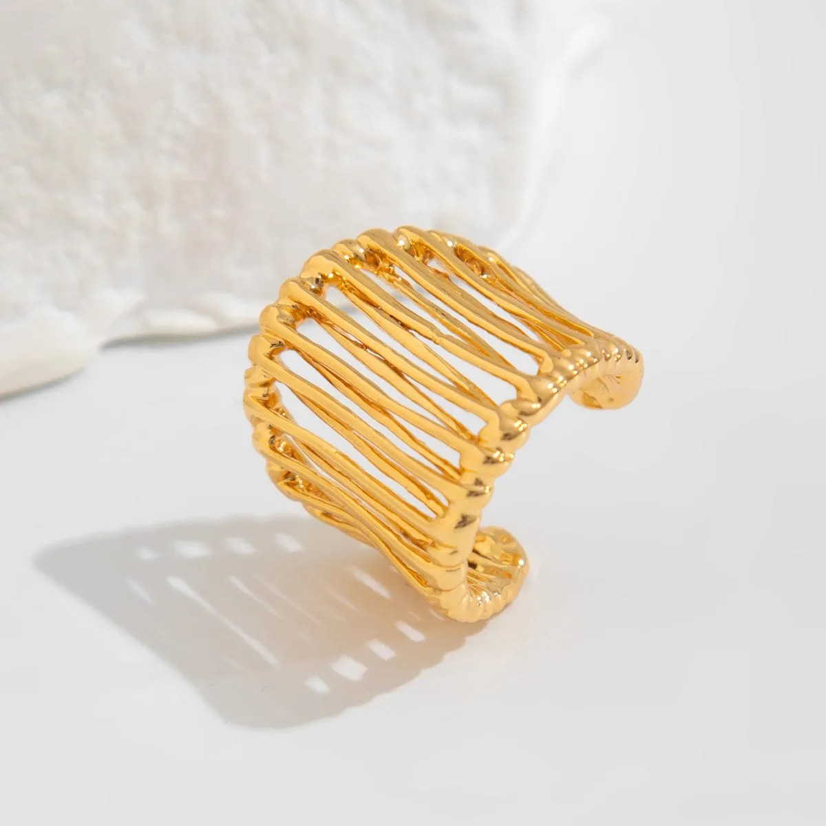 Abstract Chunky Gold Silver Plated Cage Ring