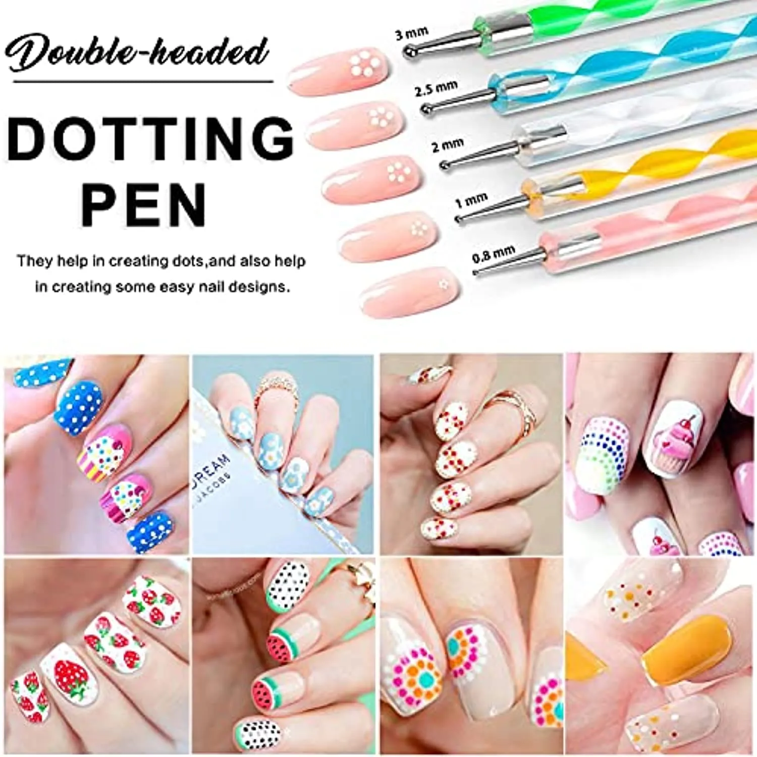 AIBEE 20pcs Nail Art Design Tools, 15pcs Nail Art Brushes Kit with 5pcs Nail Dotting Pens, PINK (pink)
